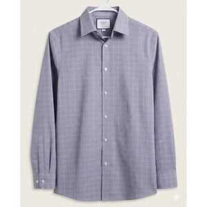Charles Tyrwhitt Shirt Mens 15.5 33 Blue Red Plaid Super Slim Fit Non-Iron